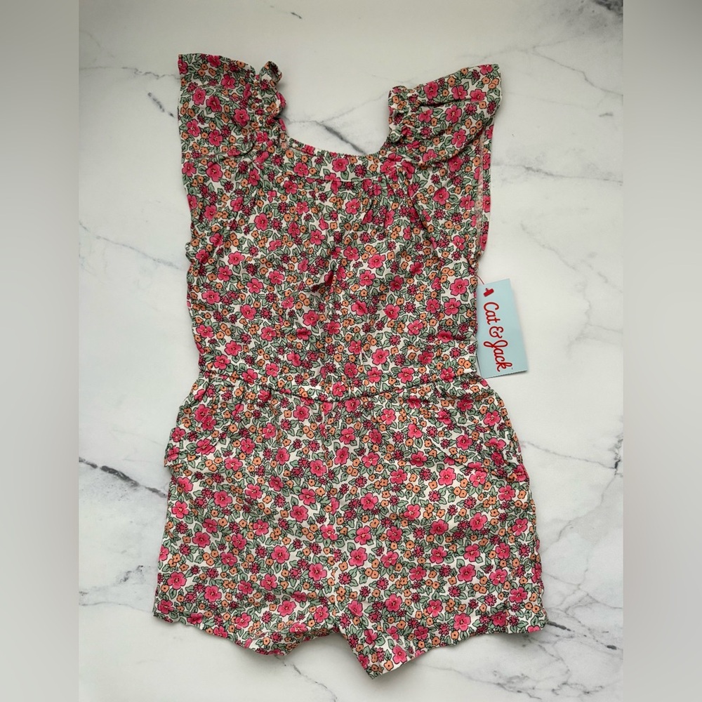 NWT Cat & Jack Pink and Green Floral Girls' Romper